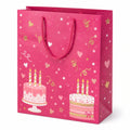 Borsa regalo 26 x 12 x 32 cm in carta rosa con manici in corda per compleanno