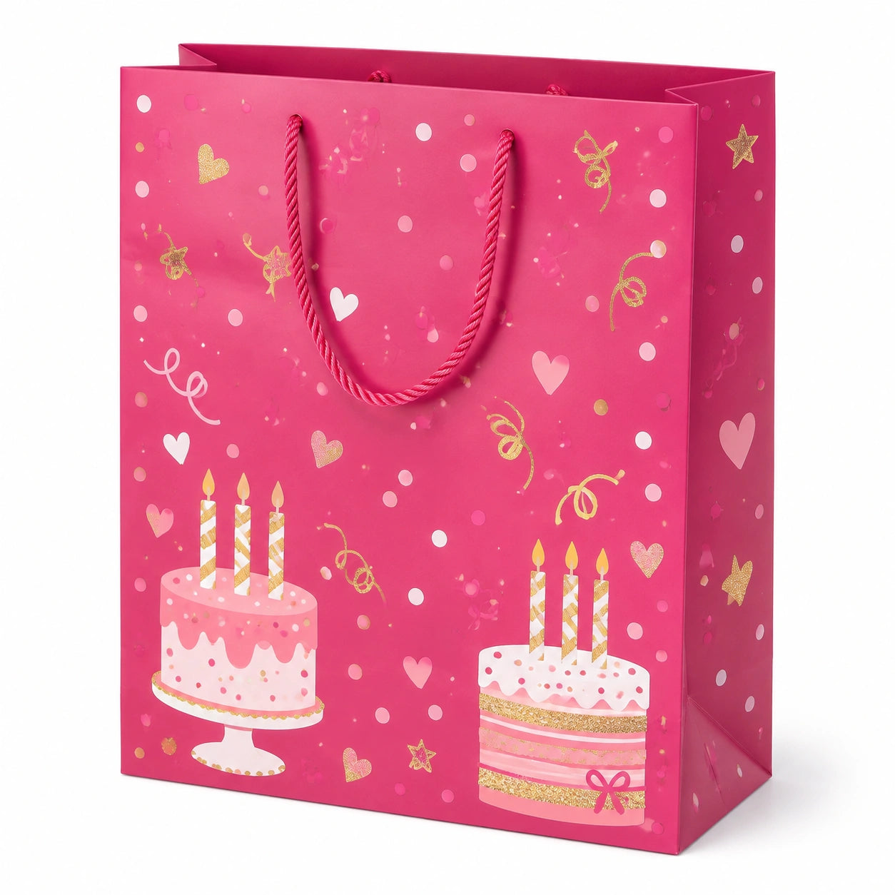 Borsa regalo 26 x 12 x 32 cm in carta rosa con manici in corda per compleanno