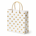Borsa regalo 32 x 12 x 26 cm in carta bianca con pois dorati - manici in corda stile festivo