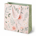 Sacchetto regalo 32 x 12 x 26 cm in carta rosa e verde con manici in corda stile floreale