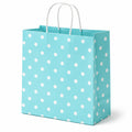 Borsa regalo in carta 26 x 12 x 32 cm turchese a pois bianchi con manici