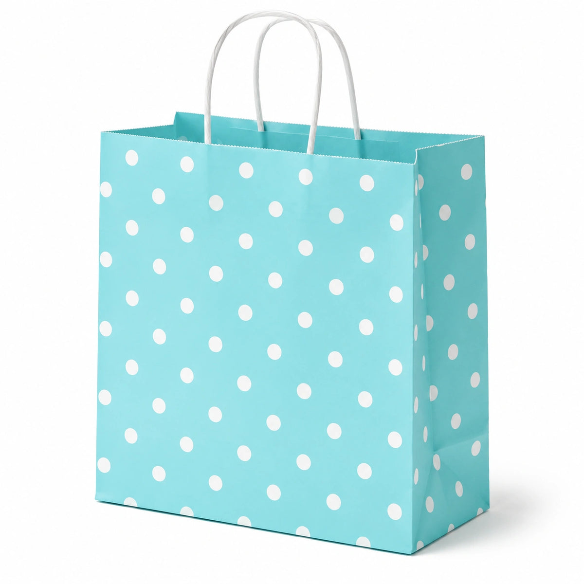 Borsa regalo in carta 26 x 12 x 32 cm turchese a pois bianchi con manici
