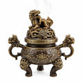 Bruciatore d'incenso 20 x 16 x 25 cm in ceramica marrone e oro con coperchio traforato decorativo
