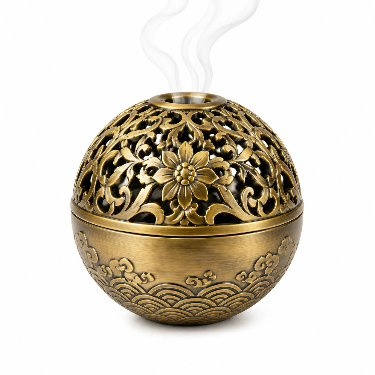 Bruciatore di incenso Ø12 cm in metallo dorato traforato stile orientale