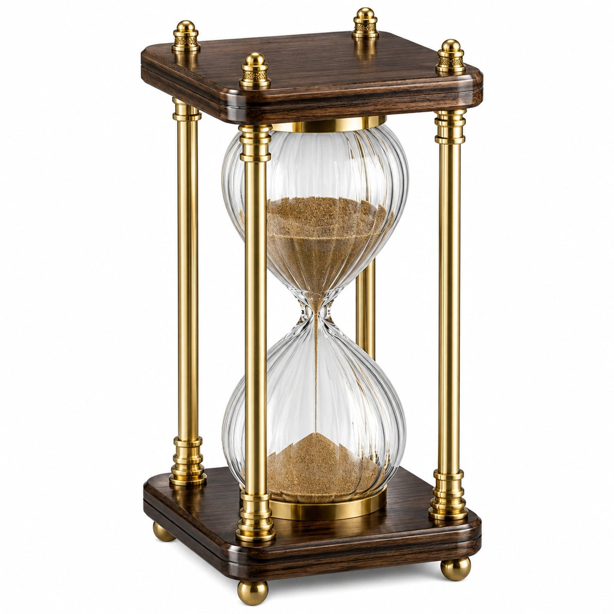 Clessidra decorativa 20 x 20 x 35 cm in vetro trasparente legno marrone e metallo dorato stile classico