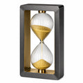 Clessidra da tavolo 30 x 20 x 8 cm in vetro trasparente con sabbia dorata e supporto in metallo nero stile moderno