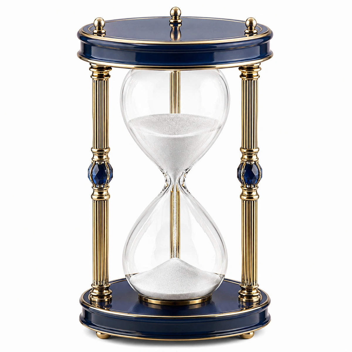 Clessidra decorativa diametro 20 cm altezza 40 cm in vetro blu e oro stile classico