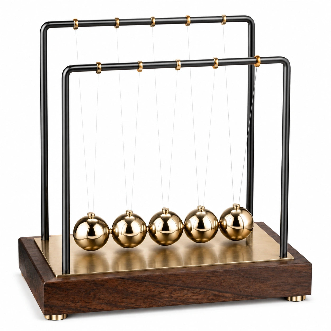 Pendolo di Newton 35 cm in metallo nero e dorato con base in legno decorazione da scrivania