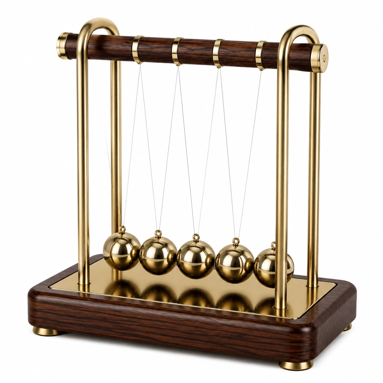 Pendolo di Newton da tavolo 30 x 15 x 28 cm in legno e metallo marrone oro per decorazione e dimostrazione fisica