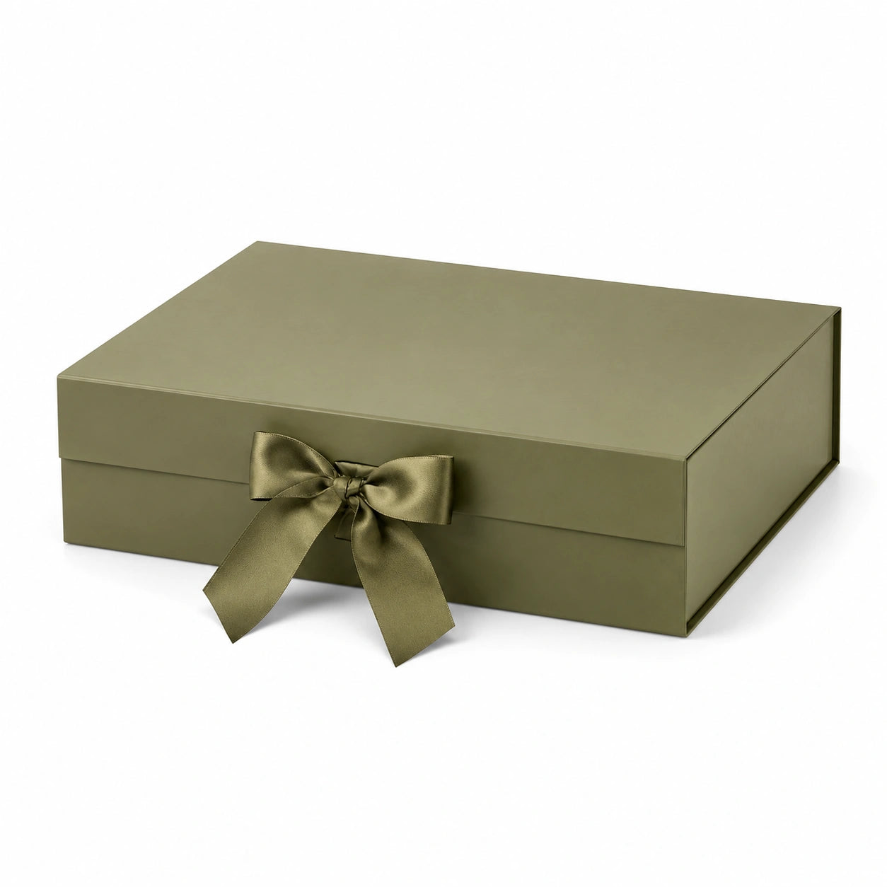 Scatola regalo 30 x 22 x 10 cm in cartone verde oliva con fiocco - contenitore con coperchio