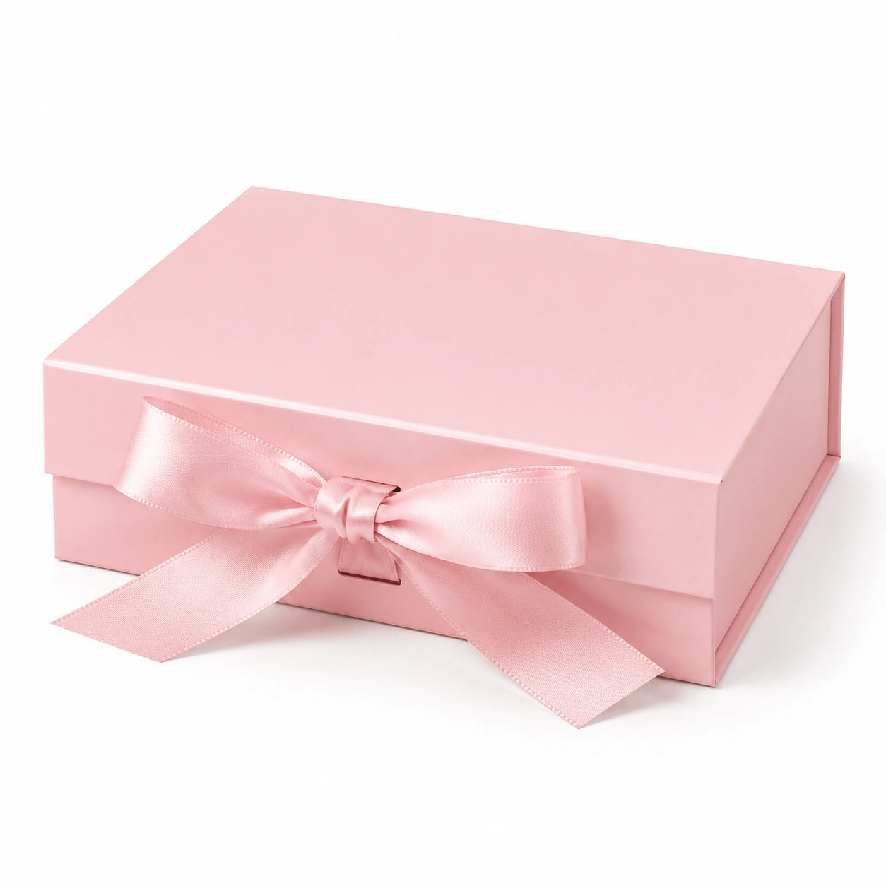 Scatola regalo 25 x 20 x 8 cm in cartoncino rosa con nastro in raso - confezione rettangolare con coperchio