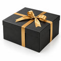 Scatola regalo 30 x 30 x 15 cm in cartone nero e oro con coperchio e fiocco