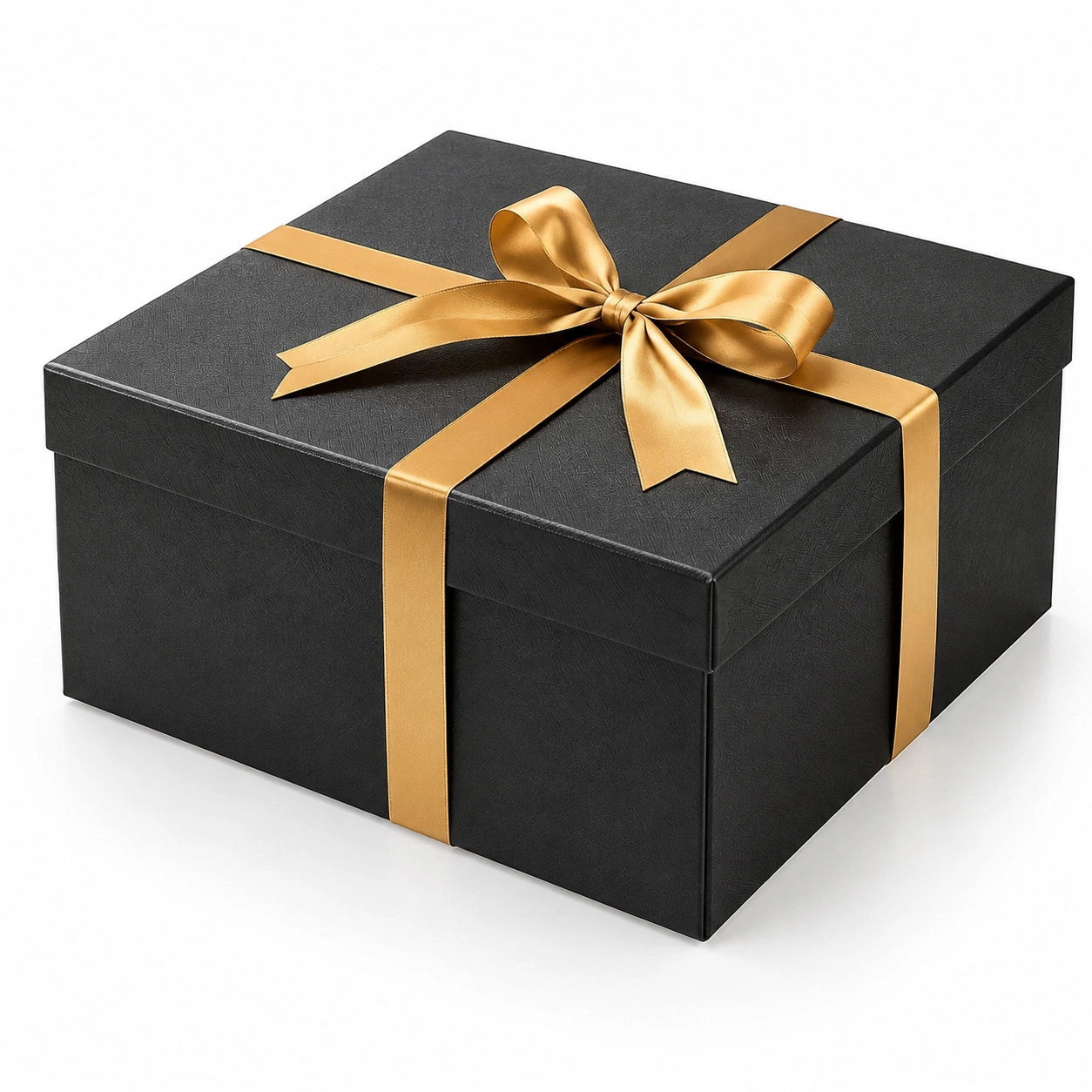 Scatola regalo 30 x 30 x 15 cm in cartone nero e oro con coperchio e fiocco