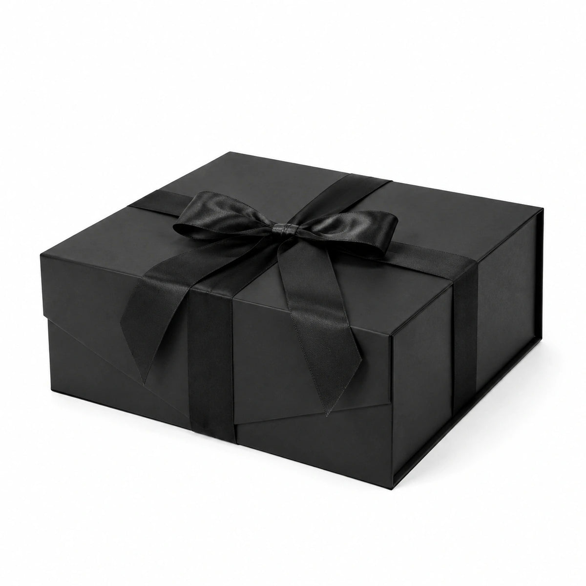 Scatola regalo 30 x 22 x 12 cm in cartone nero con nastro in raso stile elegante