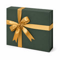 Scatola regalo 30 x 20 x 10 cm in cartoncino verde con nastro dorato - confezione decorativa rettangolare