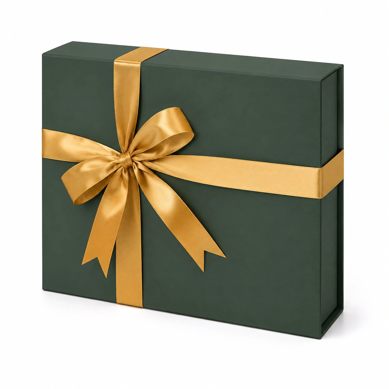 Scatola regalo 30 x 20 x 10 cm in cartoncino verde con nastro dorato - confezione decorativa rettangolare