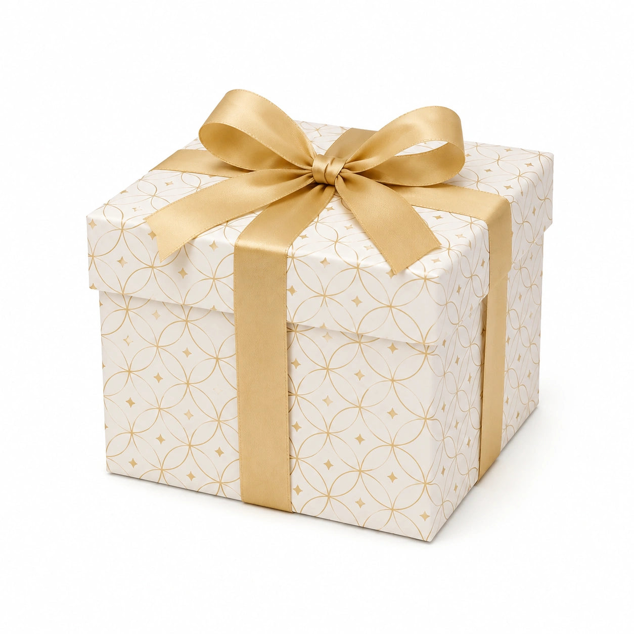 Scatola regalo cubica 20 x 20 x 20 cm in cartone bianco e oro con nastro decorativo