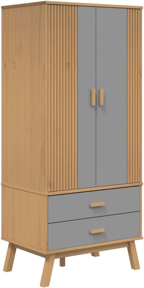 Szafa do sypialni, vidaXL, 76,5x53x172 cm, Szary/Brązowy, lite drewno, 2 szuflad