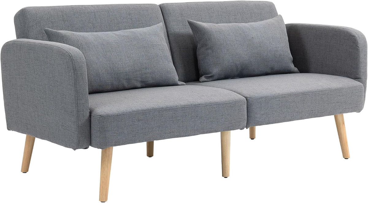 HOMCOM, Sofa, 170 x 83 x 80 cm, Szary, 2-osobowe, funkcja spania, regulowane podłokietniki, regulowane oparcie, składana konstrukcja