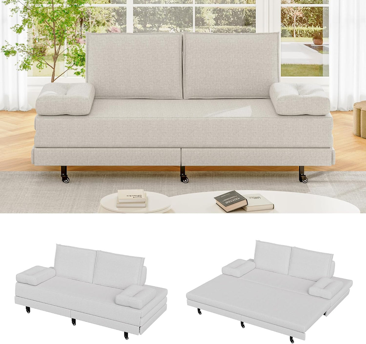 DAHUEN, Sofa, 200 x 88,5 x 83 cm, 2 W, Szary, metal, 2-osobowa, funkcja spania, składana konstrukcja, 2 w 1