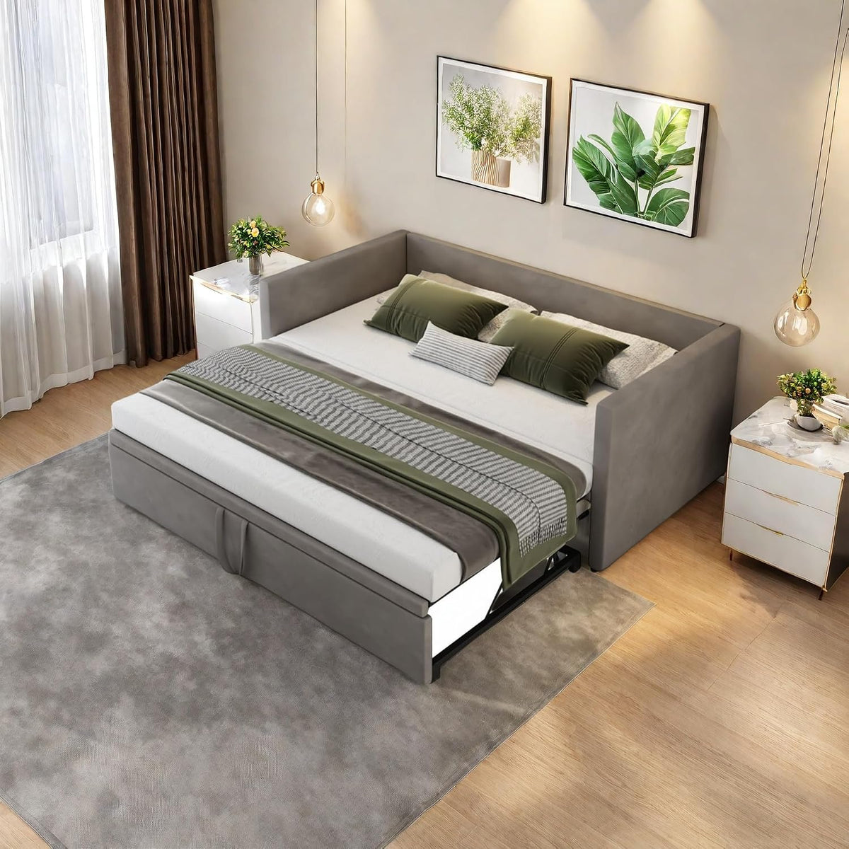 Sofa, YGHQAP, 180 x 200 cm, Szary/Beżowy, MDF, 2-osobowa, funkcja spania