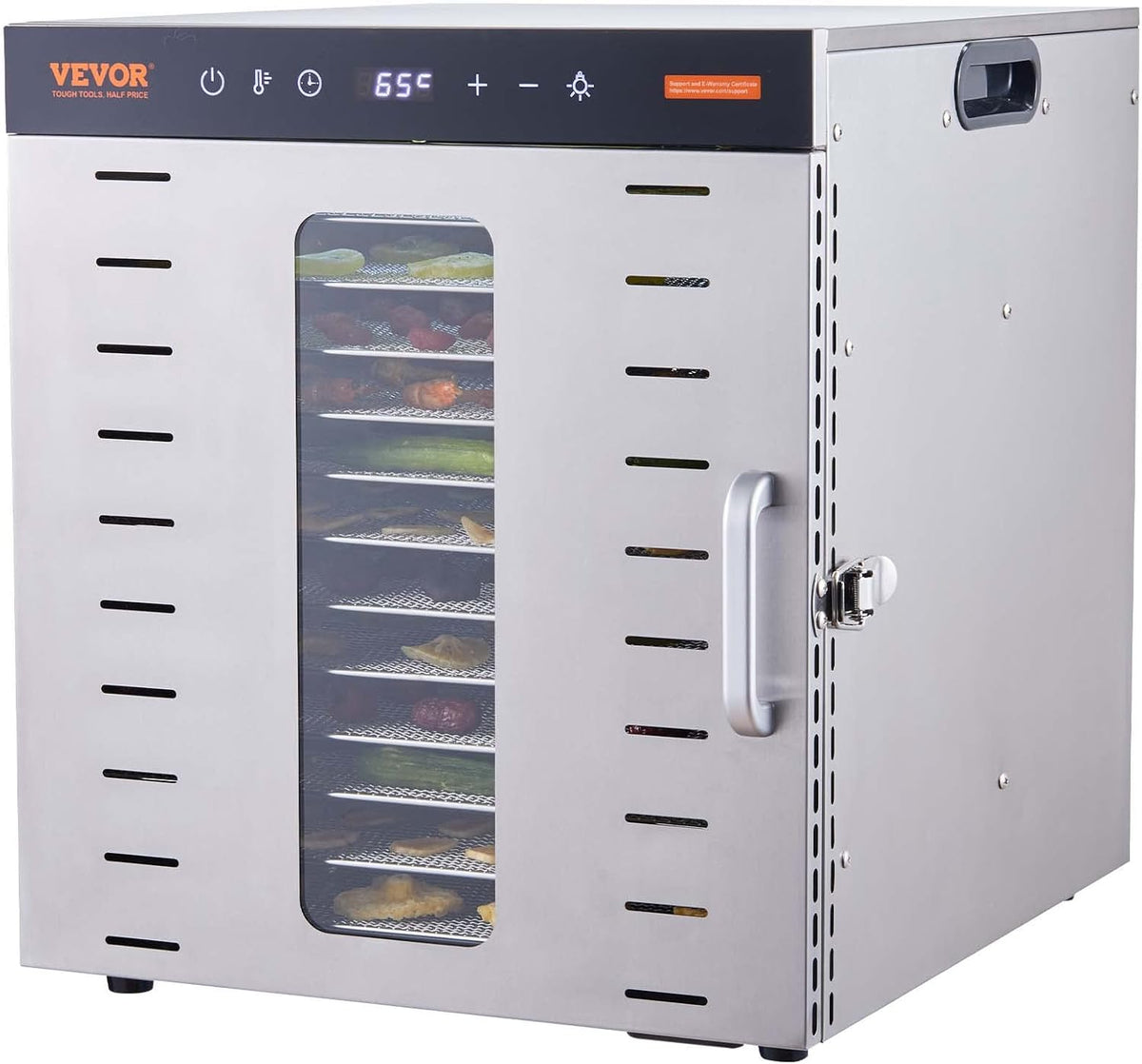 Suszarki spożywcze, VEVOR, 1000 W, 377 x 285 mm, 0,77 kg, Srebrny, oświetlenie LED, timer