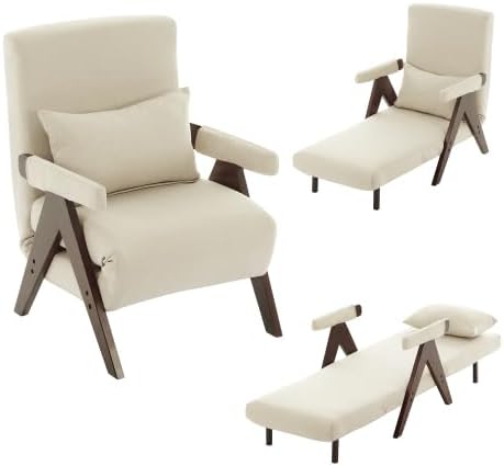 Fotel, HAINEW, 3 W, 64 x 68,5 x 93 cm, Beżowy/Biały, lite drewno, regulowane oparcie, składana konstrukcja, 3 w 1