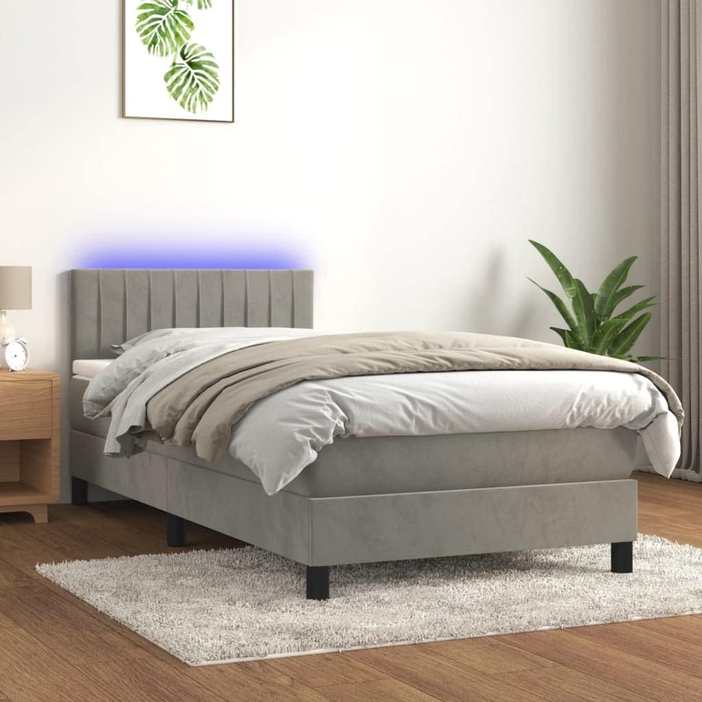 Łóżko kontynentalne, Tonture, 90 x 190 cm, 5 V, Szary, lite drewno, regulowana wysokość, oświetlenie LED, USB