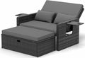 Sofa, UDPATIO, 110 x 61 cm, Czarny/Szary, polirattan, 2-osobowe, miejsce do przechowywania, składana konstrukcja, odporność na warunki atmosferyczne