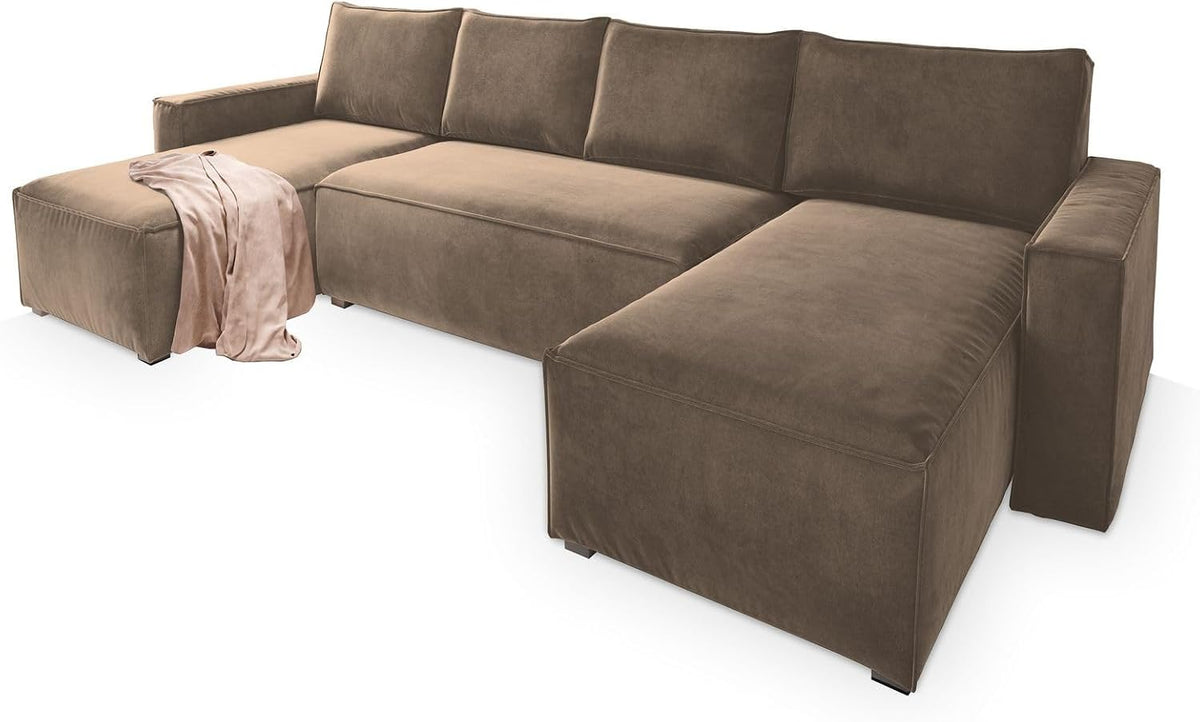 Sofa rozkładana, Masseno, 130x265 cm, Beżowy, płyta wiórowa, funkcja spania, miejsce do przechowywania