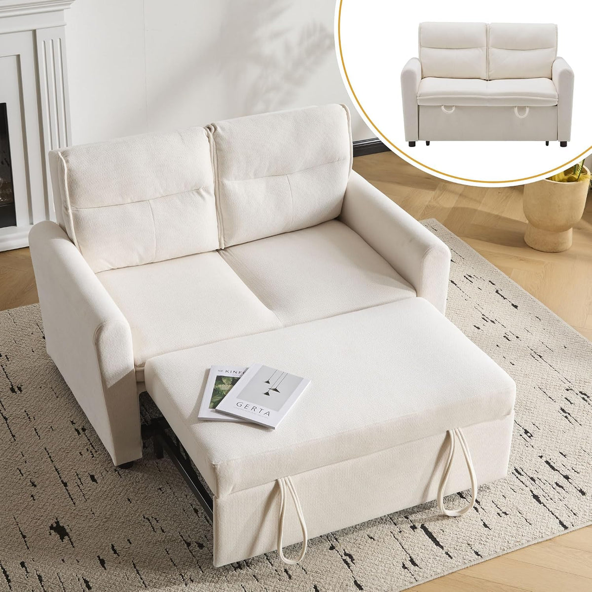 Lumivortex, Sofa, 127 x 90 x 87 cm, 2 W, Beżowy, aksamit, 2-osobowej, funkcja spania, składana konstrukcja, 2 w 1