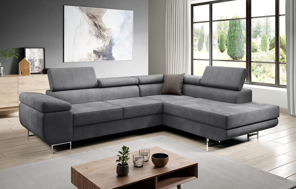 NEXT COLLECTION, Sofa narożna, 195 x 125 cm, Szary, płyta wiórowa, funkcja spania