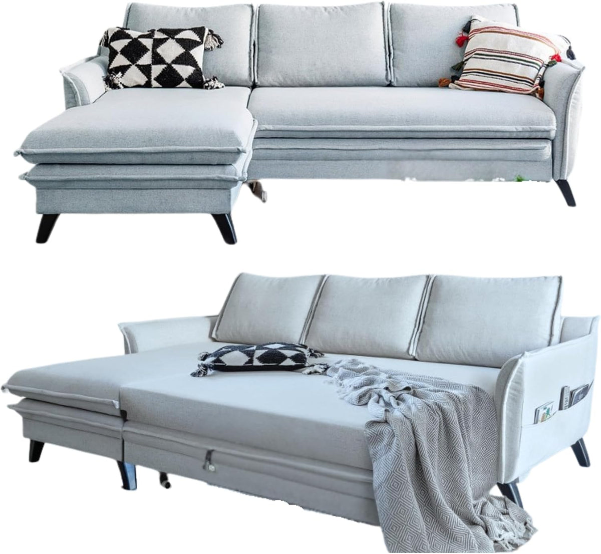 Sofa, MIUFORM, 225 x 92 x 85 cm, Szary, płyta wiórowa, funkcja spania, pilot zdalnego sterowania
