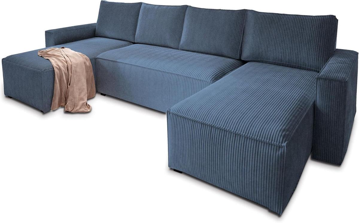 Sofa rozkładana, Masseno, 130x265 cm, Niebieski, płyta wiórowa, funkcja spania, miejsce do przechowywania