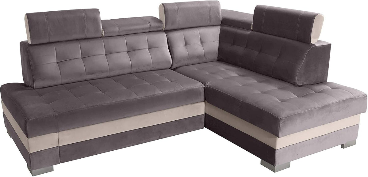 Robin, Sofa narożna, 240 cm, Szary/Beżowy, funkcja spania