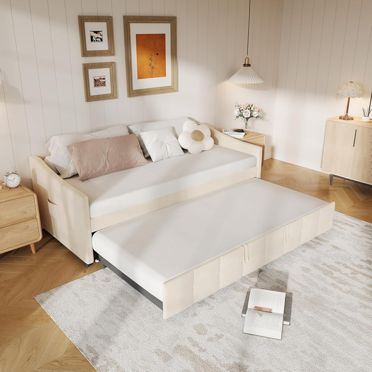 Sofa rozkładana, Aneutr, 180 x 200 cm, Beżowy, MDF, 2-osobowa