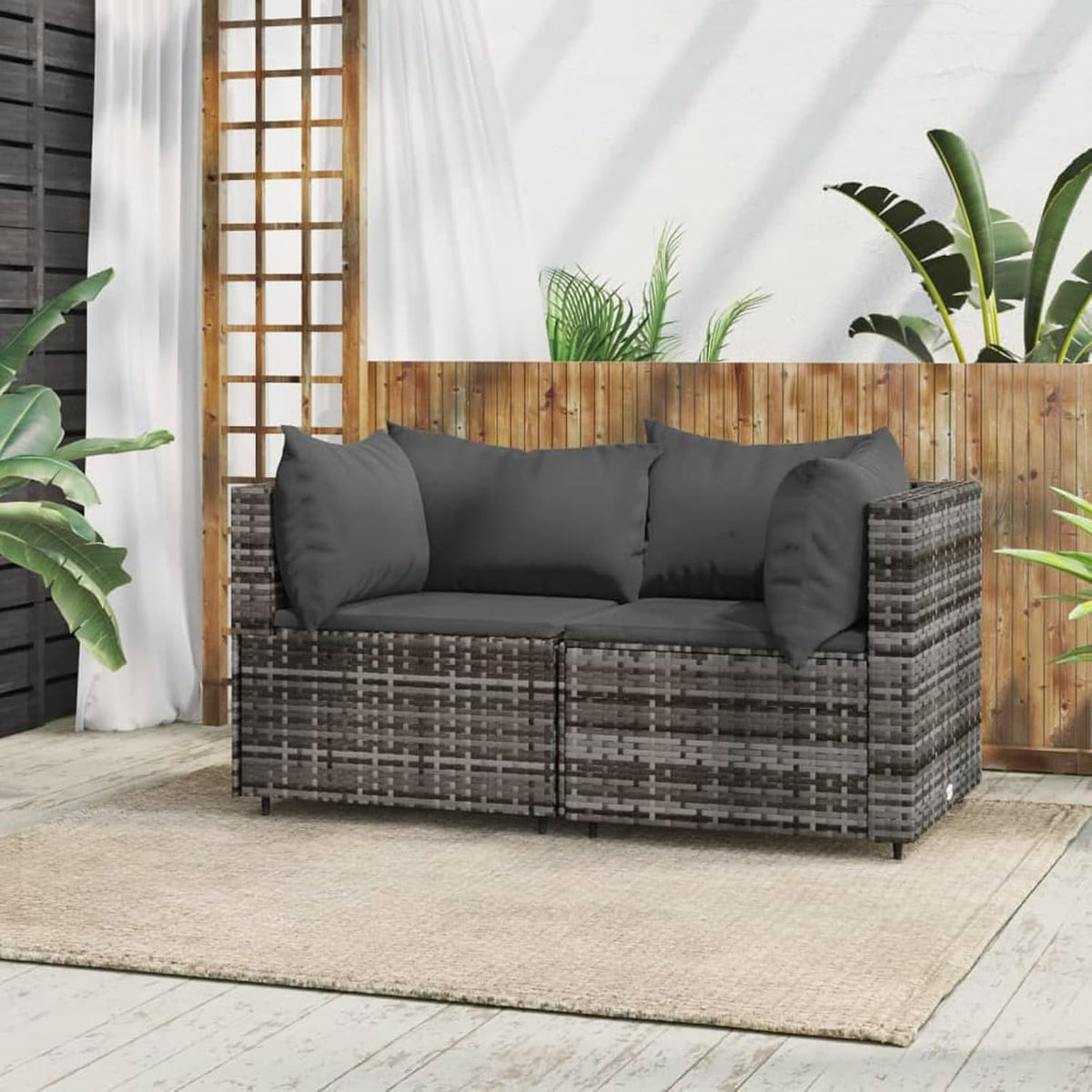 Sofa rozkładana, Homgoday, 63 x 63 x 57,5 cm, Szary/Antracytowy, stal malowana proszkowo, modułowa konstrukcja, odporność na warunki atmosferyczne
