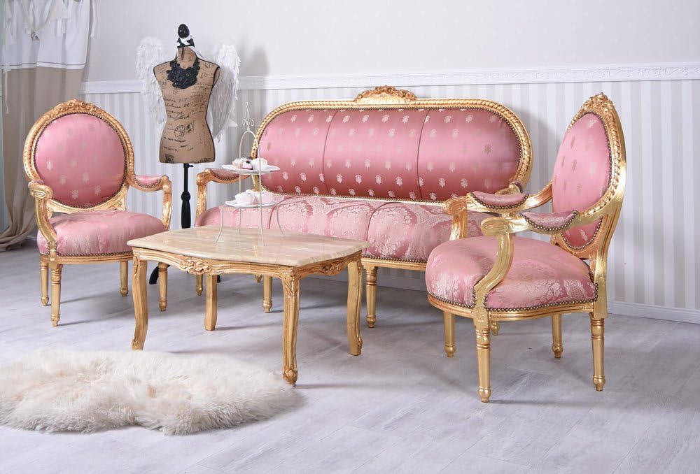 Sofa, PALAZZO INT, 45 cm, Różowy/Złoty