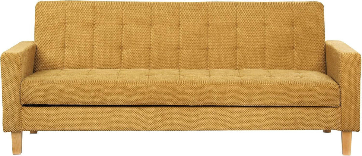 Sofa rozkładana, Beliani, 179x57 cm, Żółty, 3-osobowa, funkcja spania, miejsce do przechowywania