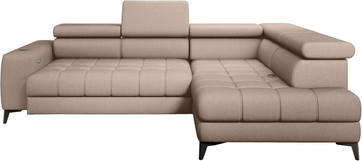 DomiMeble, Sofa narożna, 100 cm, 5 W, Beżowy/Brązowy, MDF, funkcja spania
