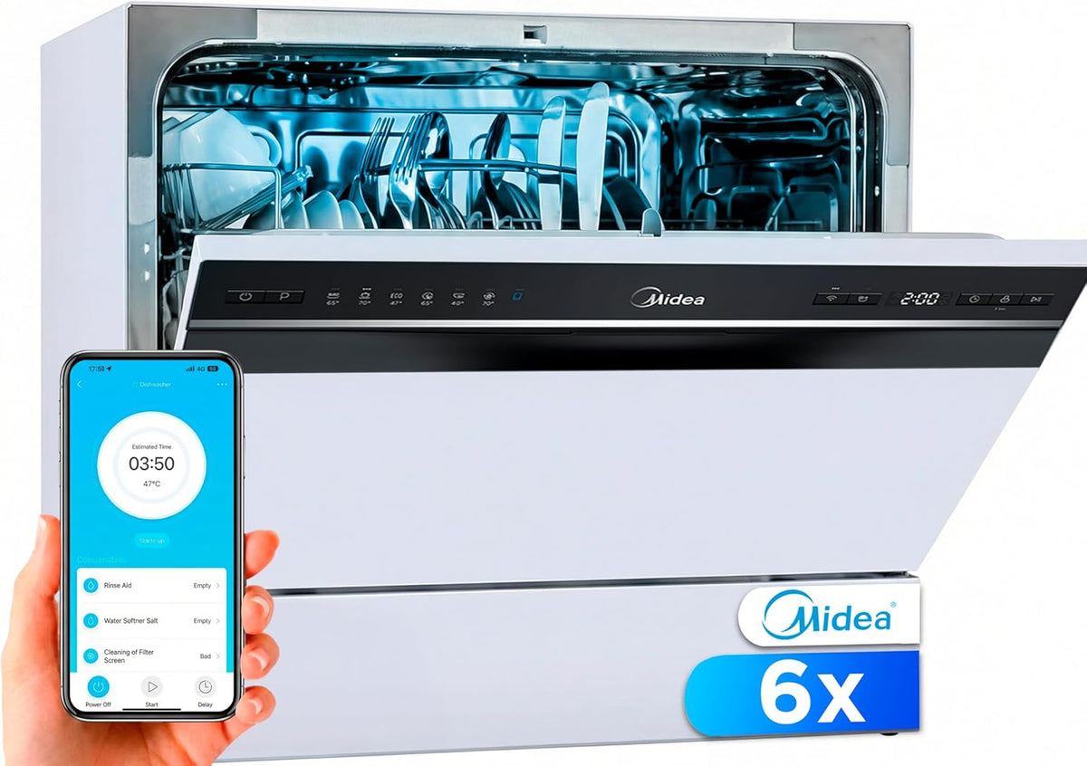 Midea, Pralka, 55 cm, 49 dB, Biały