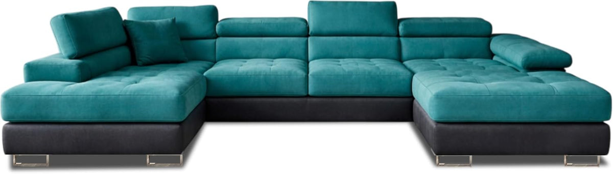 Sofa narożna, 125x266 cm, Niebieski/Czarny