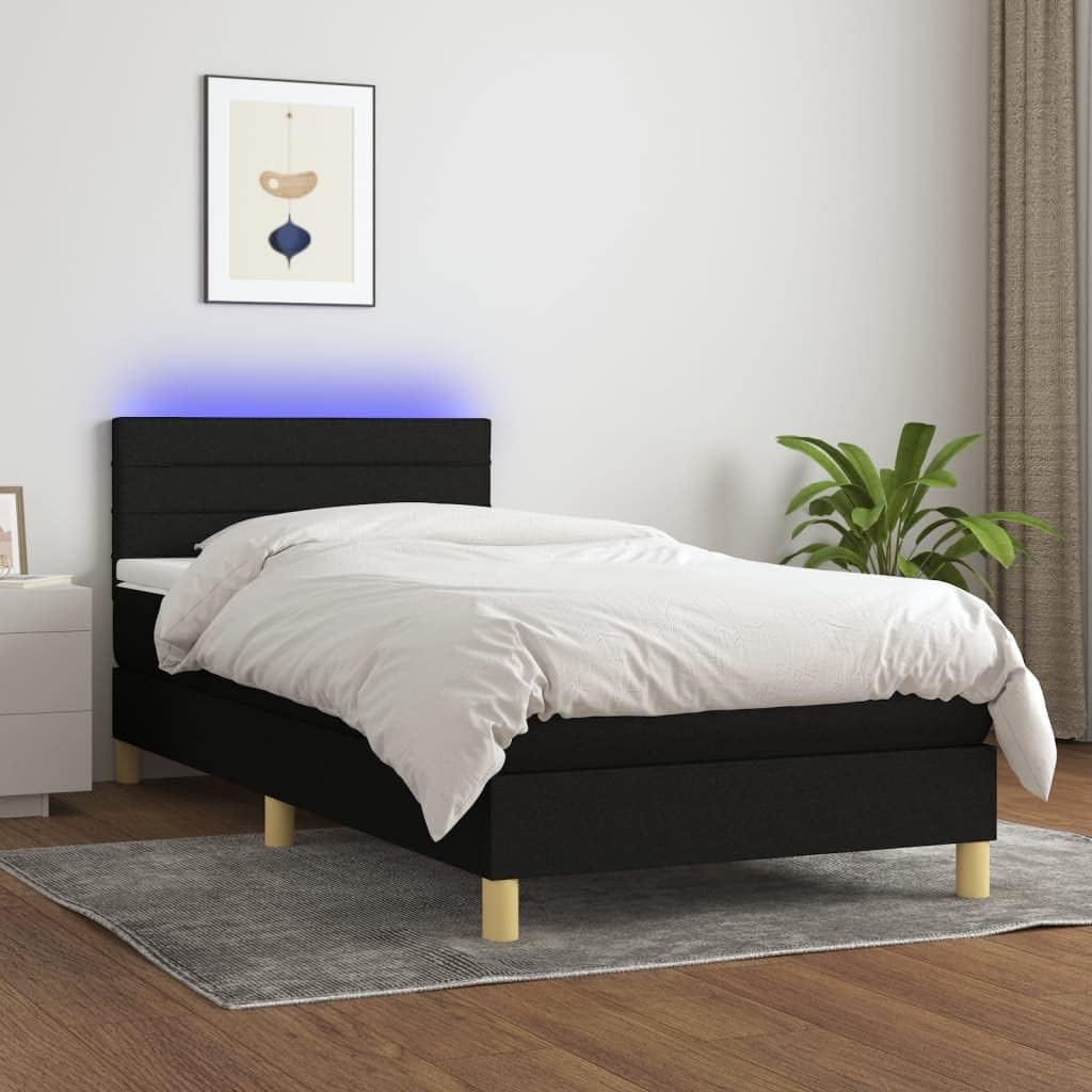 Kaloriko, Łóżko kontynentalne, 90 x 200 cm, 5 V, Czarny, lite drewno, oświetlenie LED, USB