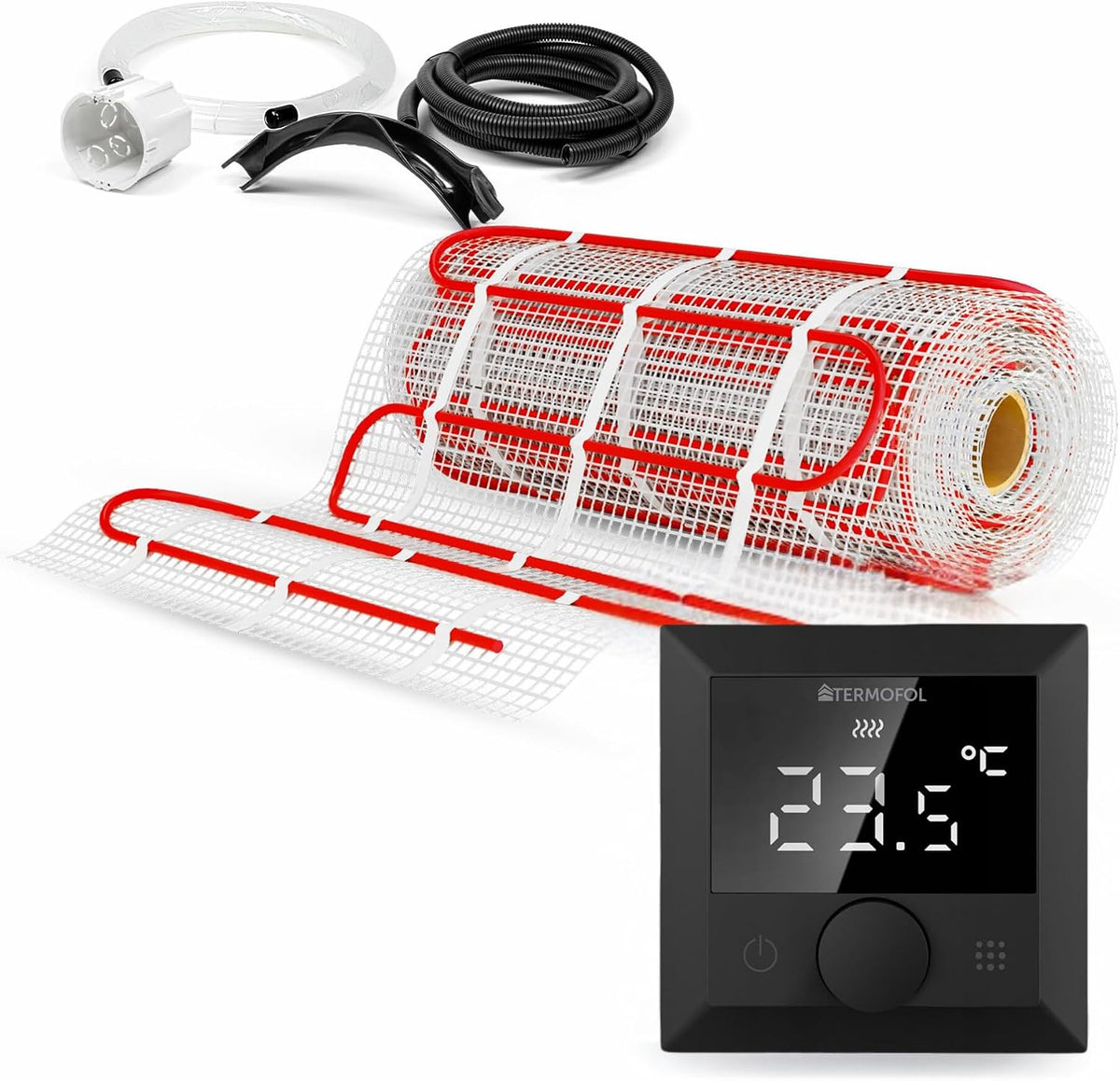 Ogrzewanie podłogowe, Termofol, 6 m, 150 W, 240 V, Czerwony/Biały/Czarny, timer