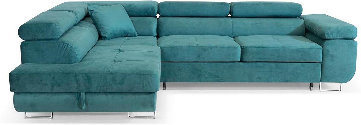 Sofa narożna, SOFILAND, 130 x 193 cm, Niebieski, funkcja spania, miejsce do przechowywania