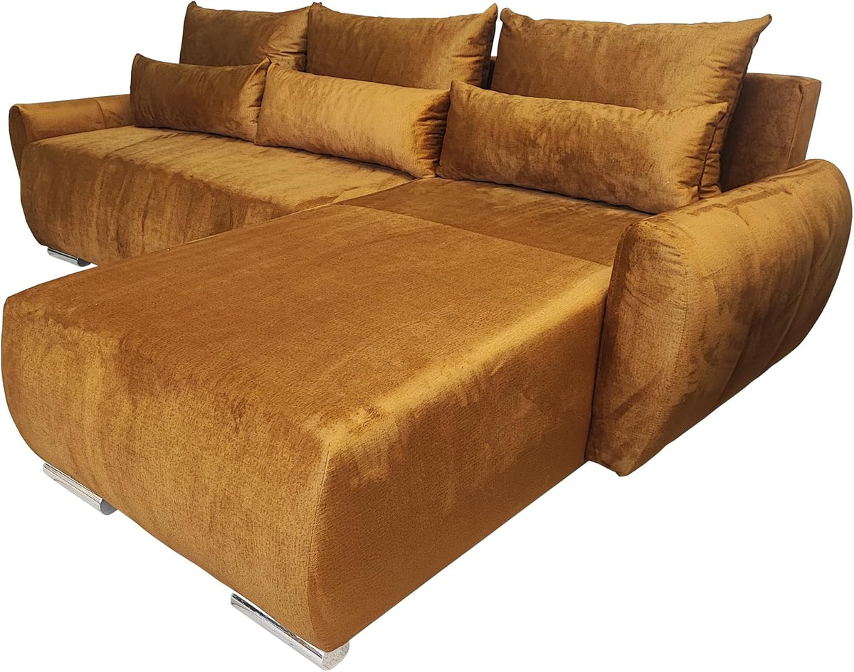 DMSM, Sofa narożna, 130 x 240 cm, Żółty, aksamit, funkcja spania