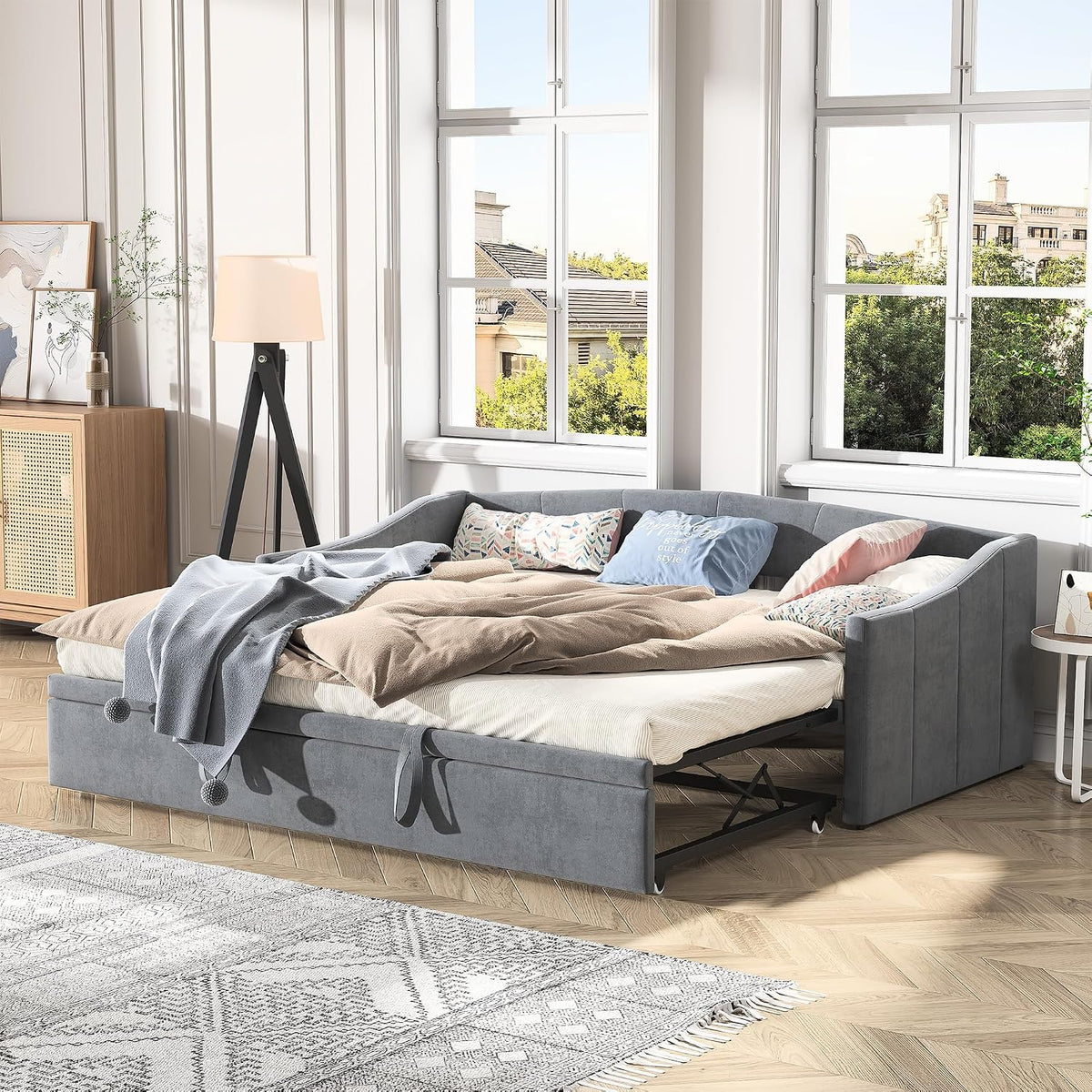 BSMGSGN, Sofa, 180 x 200 cm, Szary, MDF, 2-osobowa, pilot zdalnego sterowania