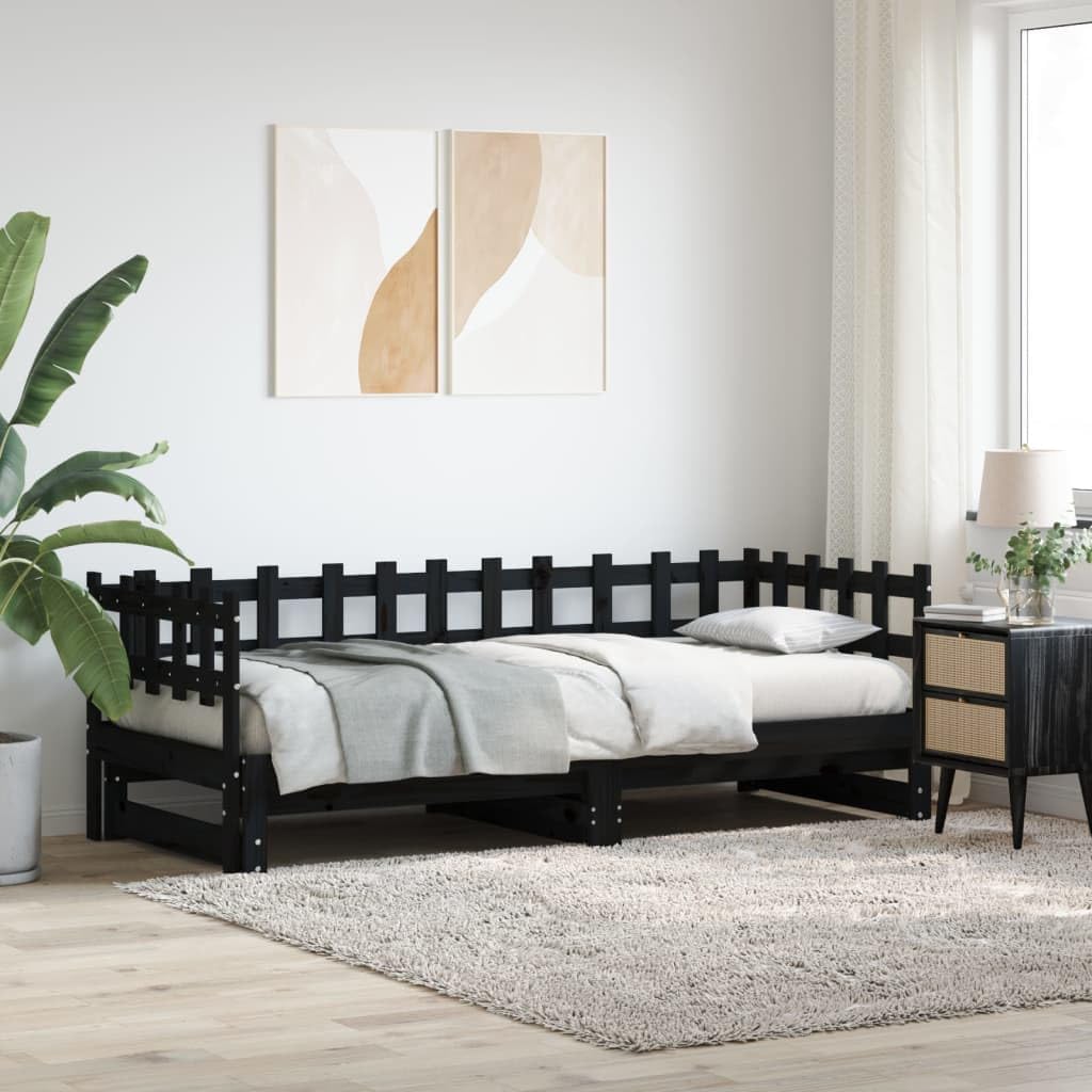 RMIHSJG, Sofa, 90 x 190 cm, Czarny, lite drewno