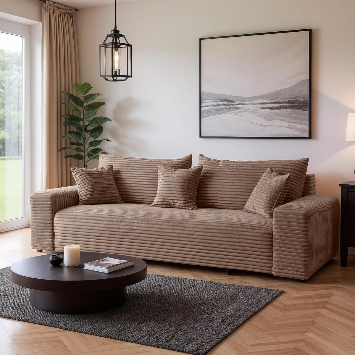 SOFILAND, Sofa, 265 x 150 cm, Brązowy/Szary, sztruks, 3-osobowa, funkcja spania