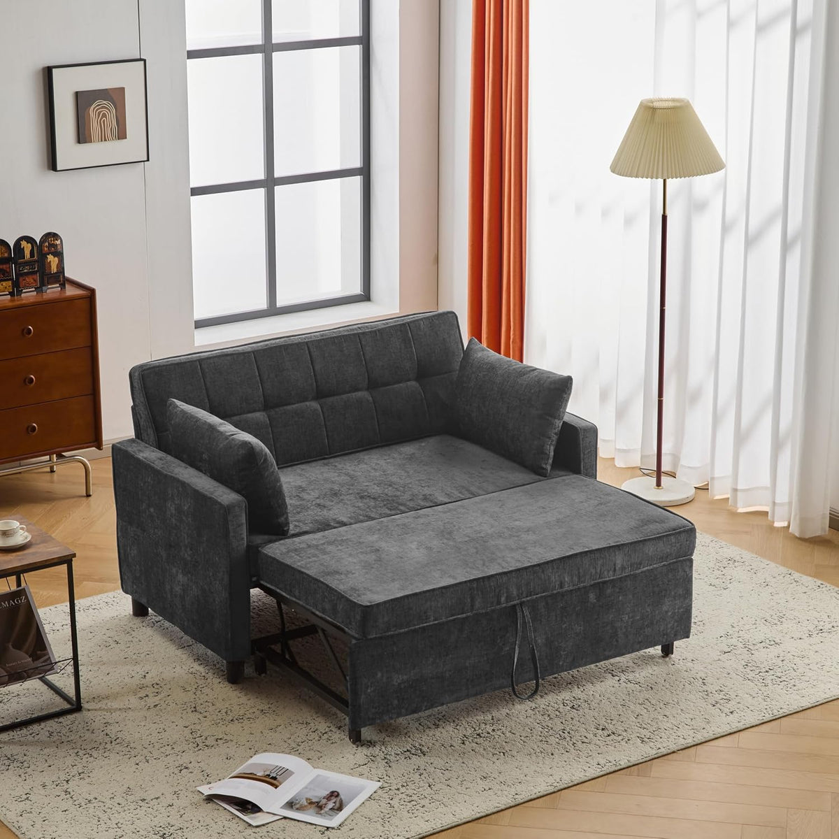 Sofa, OKMYHOME, 174 x 125 cm, Czarny, aksamit, 2-osobowa, regulowane oparcie